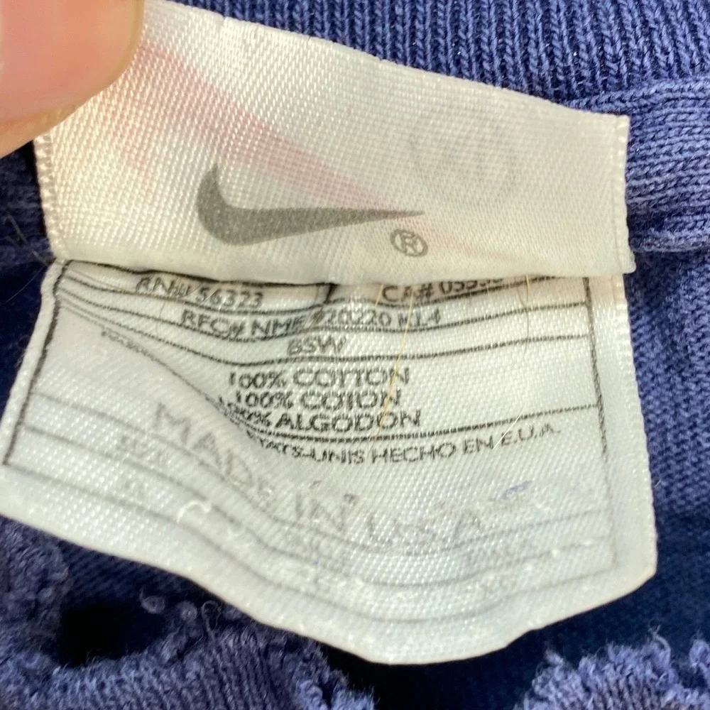 Nike Mock Neck TShirt Sz XL Mens Blue Vintage 90s Made in USA Swoosh Distressed